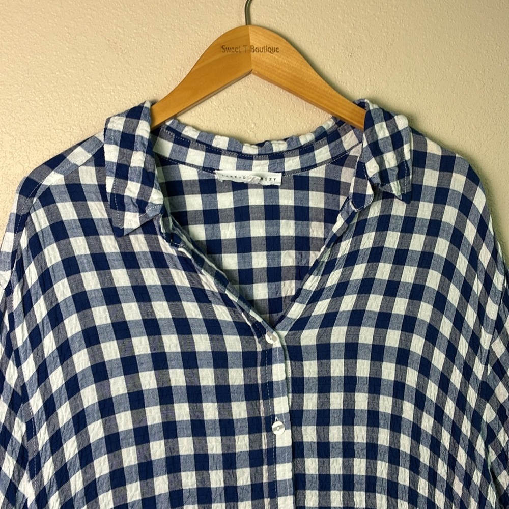 Jane and Delancey Navy and White Gingham Button-Down Shirt - Picture 2 of 10